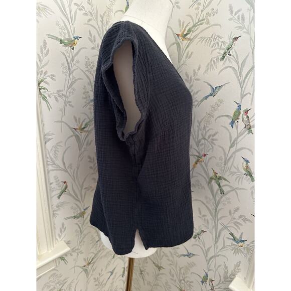 Three Dots Women's Designer V-Neck Double Layer Cotton Gauze Shirt M Oversized - Picture 2 of 7